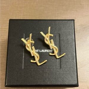 Saint Laurent Gold Monogram Earrings